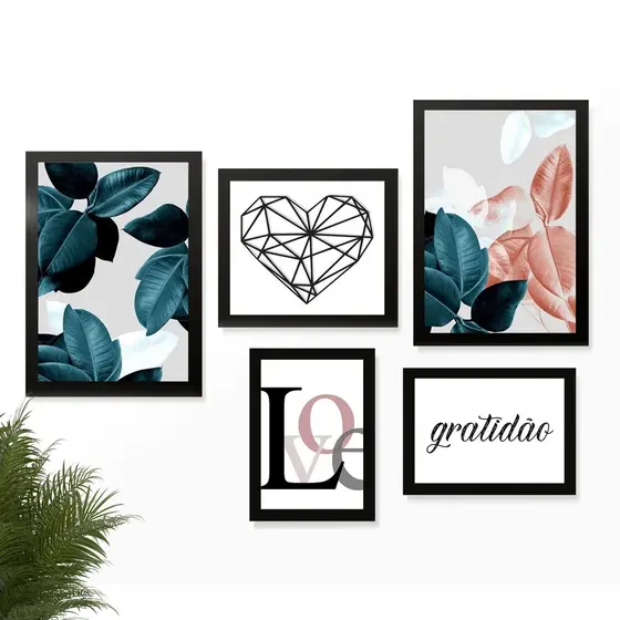 Kit 5 Placas Quadros Decorativos Frases Amor Love Para seu Lar Casa Hall Copa Rosa Abstrato