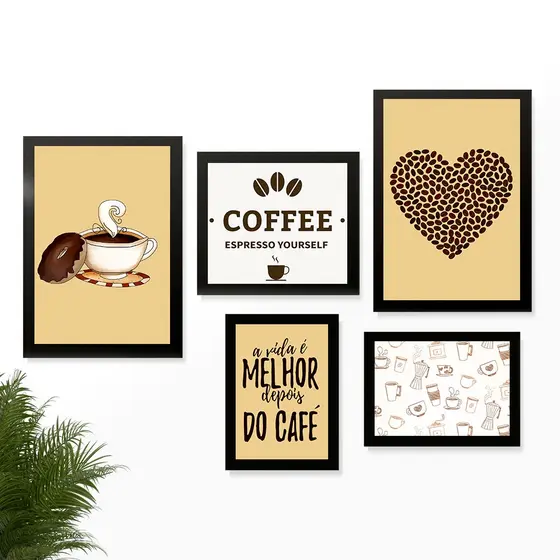 Kit Quadros Cantinho do Café Placas Decorativas Cozinha Lar Área 60x70