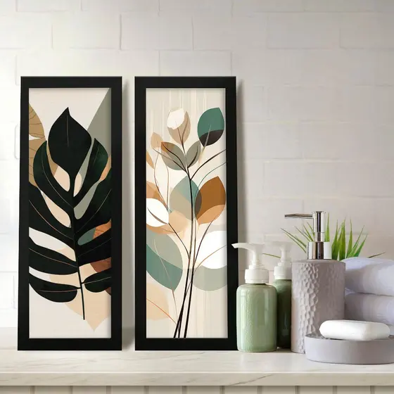 Kit 2 Quadros Decorativos Banheiro Lavabo Floral Elegance