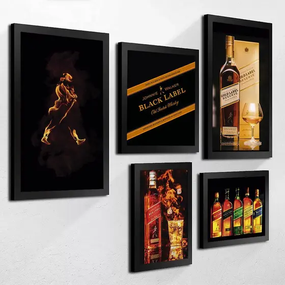 Kit 5 Quadros Decorativos Whisky Johnnie Walker