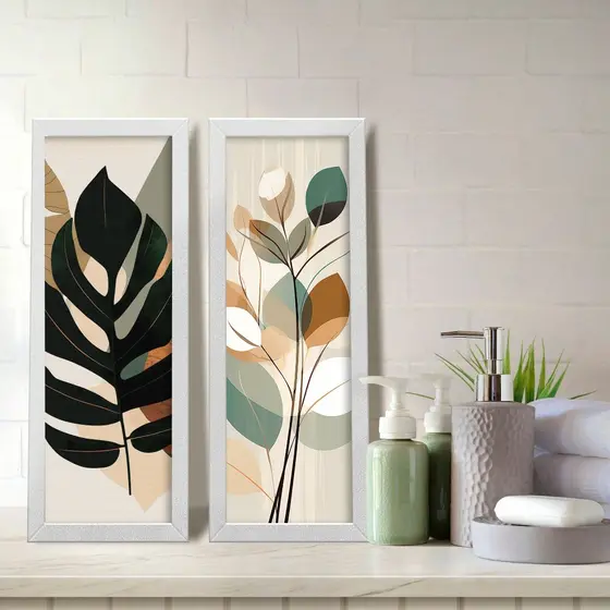 Kit 2 Quadros Decorativos Banheiro Lavabo Floral