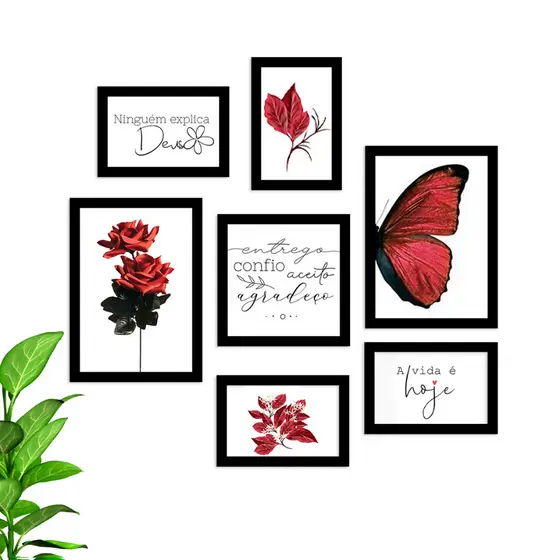 Kit 7 Quadros Decorativos Deus Frases Plantas Casa Modelos Diversos