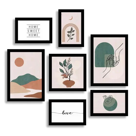 Kit 7 Quadros Placas Decorativas Arte Boho Home Sweet Home Love
