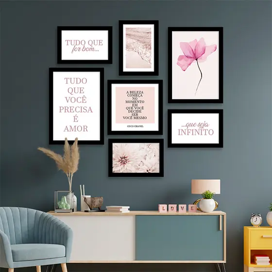 Kit 7 Quadros Decorativos Frases Home Casa Decoração
