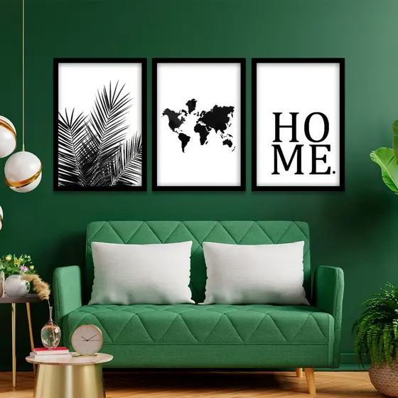 Kit 3 Placas Quadros Decorativos Para Sala Quarto Home Mapa Mundi