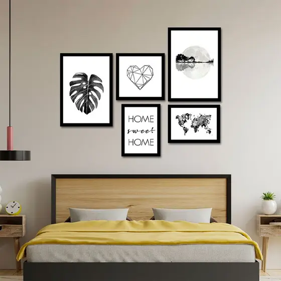 Kit 5 Placas Quadros Decorativos Mapa Mundi Home Sweet Home Sala Quarto