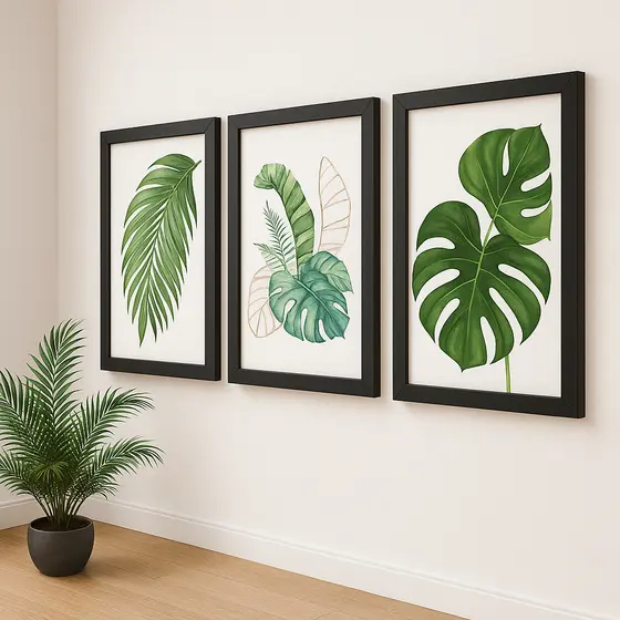 Kit 3 Placas Quadros Decorativos Para Sala Quarto Folhagem Costela De Adão