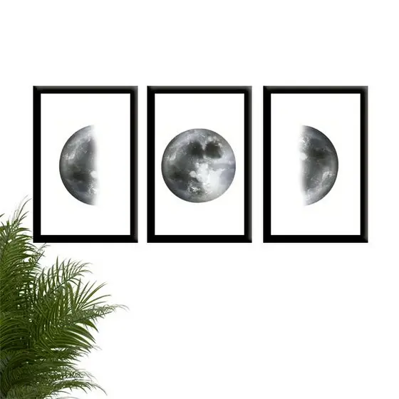 Kit 3 Placas Quadros Decorativos Para Sala Quarto Fases Da Lua