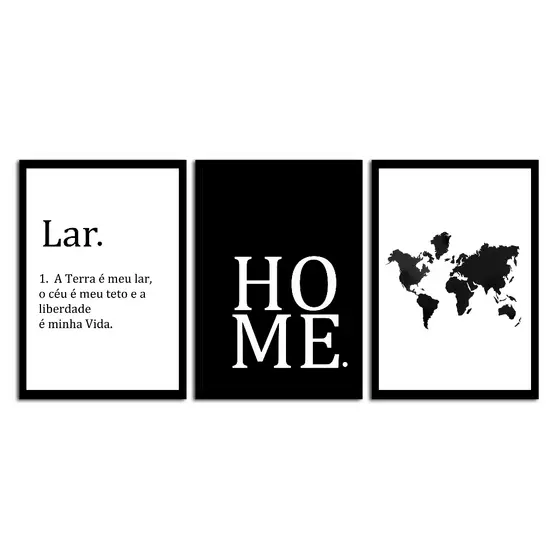 Kit 3 Placas Quadros Decorativos Para Sala Quarto Mapa Mundi Lar