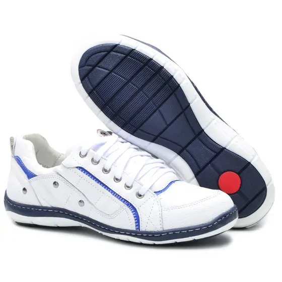 Sapatênis Masculino Couro Cla-Cle Branco/Azul