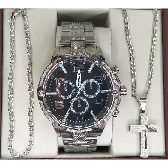 Relógio masculino com conjunto de aço inox