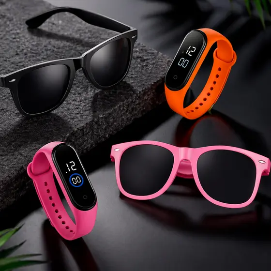 Conjunto Relógio LED Criança e Óculos de Sol Infantil Feminino Menina