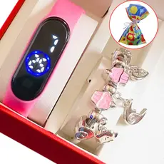 Relógio Infantil menina Digital Led à Prova D'água + Pulseira Infantil menina Berloque - Presente dia das crianças