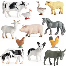 Kit 10 Animais Da Fazenda Safari Zoo Pequenos De Borracha Selvagens Cavalos Burro Cachorros Ovelha SET SIMULÇÃO FIGURAS
