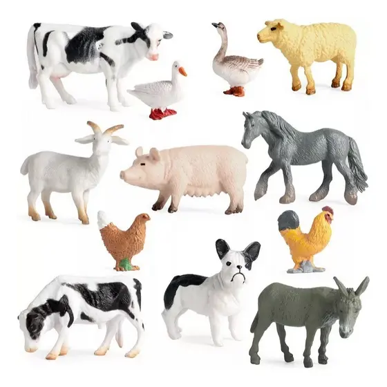 Kit 10 Animais Da Fazenda Safari Zoo Pequenos De Borracha Selvagens Cavalos Burro Cachorros Ovelha SET SIMULÇÃO FIGURAS