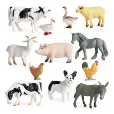 Kit 10 Animais Da Fazenda Safari Zoo Pequenos De Borracha Selvagens Cavalos Burro Cachorros Ovelha SET SIMULÇÃO FIGURAS