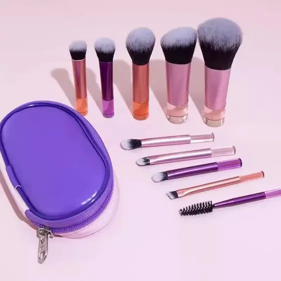 Kit mini pincel Maquiagem completo com estojo bolsa para viagem 10 peças