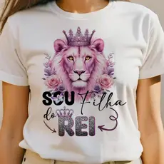 Camiseta T-shirt Feminina Blusa Baby Look Leão de Judá Sou Filha do Rei Moda Evangélica Gospel Cristão Cristã Jesus Deus