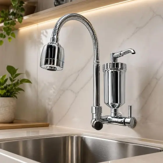 Torneira com Filtro Cozinha Parede Gourmet ABS Resistente e Filtragem de Carvão Ativado