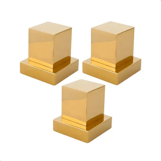 Kit de 3 Acabamentos para Registro Quadrado 1/2 3/4 em Metal Dourado Resistente
