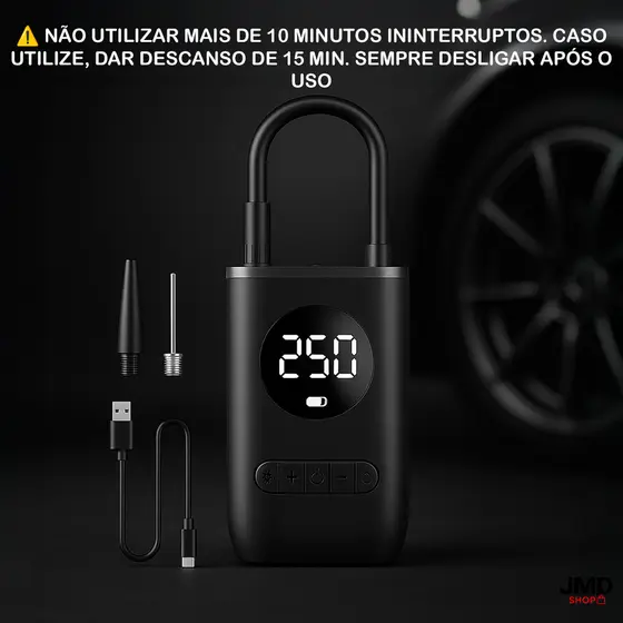 Mini Compressor De Ar Digital Portátil Recarregável Usb Bico