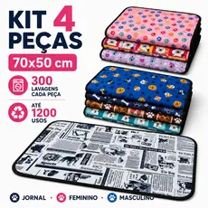 Kit 4 Tapetes Higiênicos 70x50cm Absorvente Impermeável 300 Lavagens Cada | Jornal Estampado P/ Xixi
