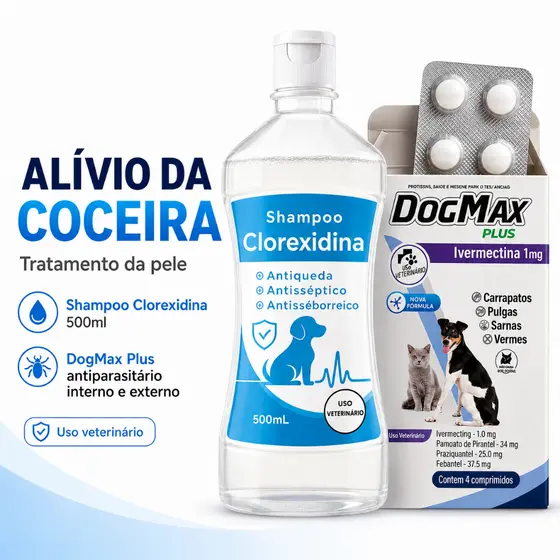 Kit Shampoo Clorexidina 500ml + DogMax Plus Antiparasitário Pet