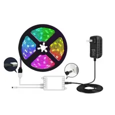 Fita de LED 3528 RGB Multicolorida 300 LED 5M 12V IP65 COM Controle Remoto e Fonte Inclusos