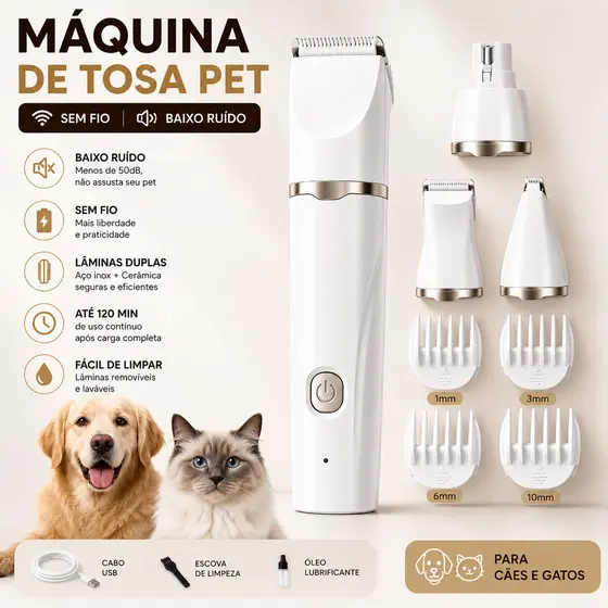 Máquina de Tosa Pet Sem Fio USB Aparador de Pelos para Cães e Gatos Baixo Ruído Patas Rosto Orelhas