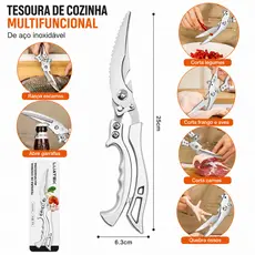 Tesoura de Cozinha Profissional Multifuncional para Cortar Frango Carne Peixe e Legumes