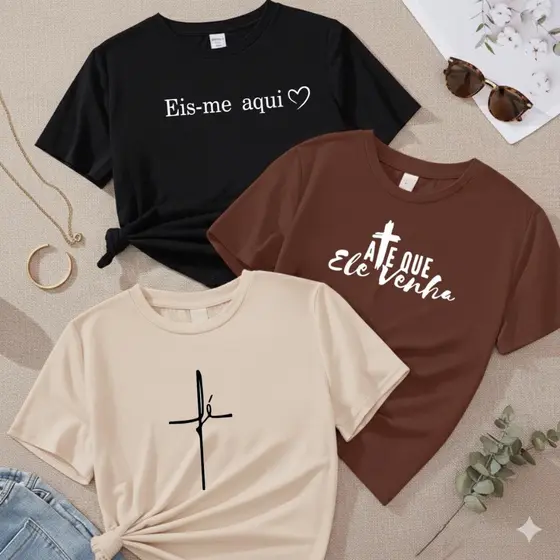 Kit 3 Camiseta Feminina Estampada 100% Algodão T-shirt Estilosa Envio Imediato