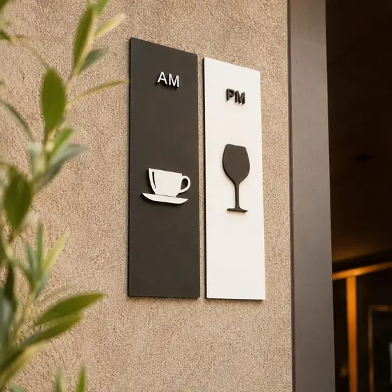 Quadros decoração AM PM Café Vinho Okiitech para casa cozinha conjunto Par Área Gourmet MDF