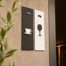 Quadros decoração AM PM Café Vinho Okiitech para casa cozinha conjunto Par Área Gourmet MDF