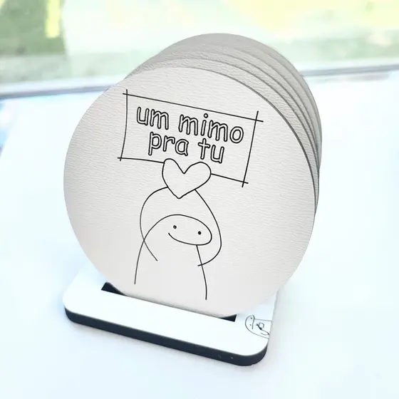 Kit 6 Porta Copos Mimo + Base Meme Flork MDF