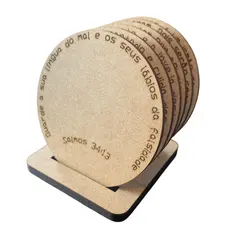 Porta Copos Cristão MDF com Versículos Bíblicos – Kit com 6 | Presente de Fé