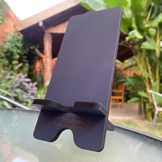 Porta Celular Suporte em MDF - Com gravação a laser - Azul Ser Feliz