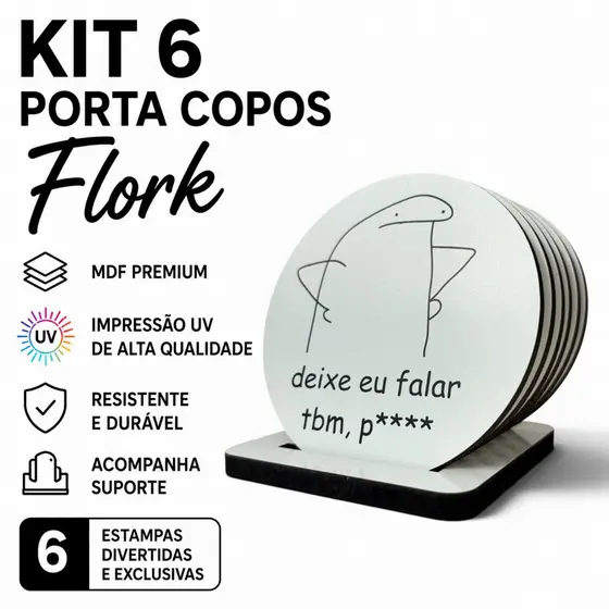 Porta copos mdf meme flork impresso com frases engraçadas e base para organização da mesa