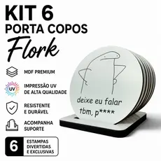 Porta copos mdf meme flork impresso com frases engraçadas e base para organização da mesa