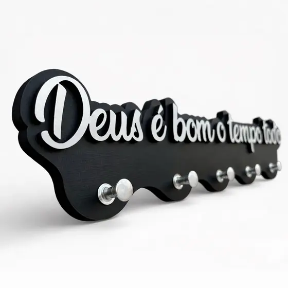 Porta-chaves em MDF com Frase “Deus é bom o tempo todo” | 5 Ganchos | Decoração de Parede
