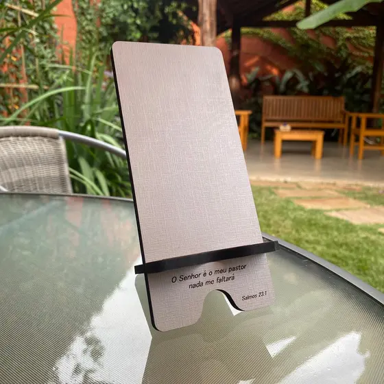 Porta Celular Suporte em MDF - Com gravação a laser - Creme Salmos