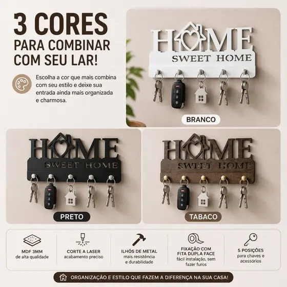 Ganchinhos multiuso Home Sweet Home - 5 posições Lembrancinha Presente Mimo perfeito Decore sua Casa