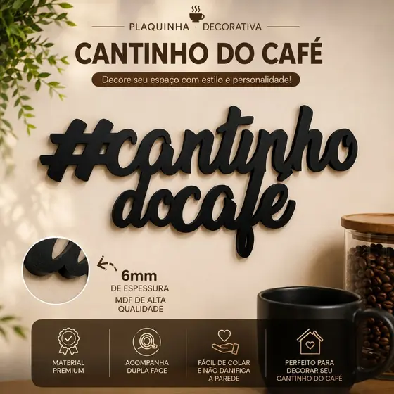 Cantinho do café em mdf para parede Okiitech placa corte vazado com duplaface fixação limpa sem furo