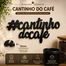 Cantinho do café em mdf para parede Okiitech placa corte vazado com duplaface fixação limpa sem furo