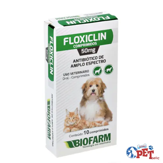 Floxiclin 50mg - Antibiótico de Amplo Espectro para Cães e Gatos, 10 Comprimidos