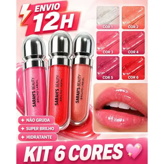 Gloss Labial Hidratante Sarah Beauty – Brilho Espelhado Volume Batom Mirror Duração