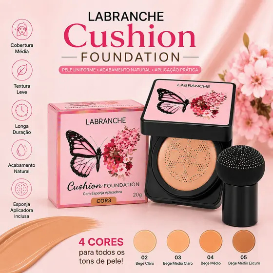 Base Cushion Labranche Corretivo Facial 20g Com Esponja Cobertura Natural