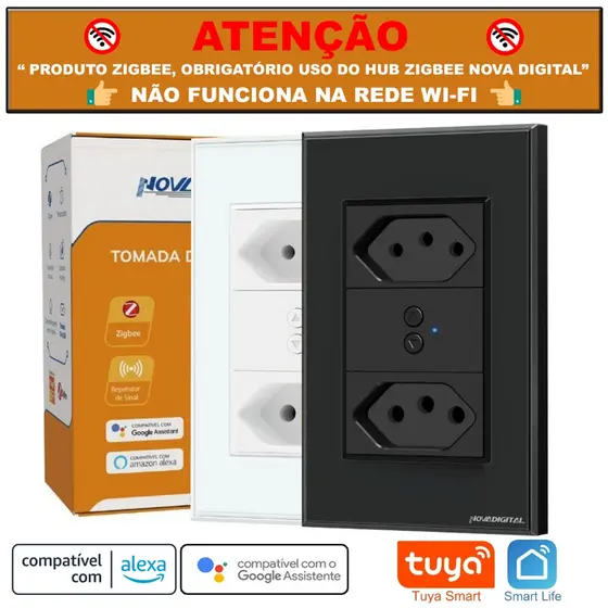Tomada Inteligente Smart Zigbee Dupla 10a e 20a Nova Digital Tuya Compatível Alexa > NÃO É WI-FI <