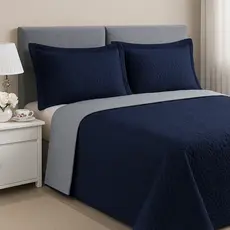 Kit Colcha Cobre Leito Casal Com 2 Porta Travesseiros Dupla Face Com Viés 100% Poliéster