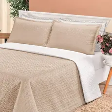 Kit Colcha Cobre Leito Com 2 Fronhas Casal Queen Dupla Face Estampada Matelado 2,40m x 2,60m