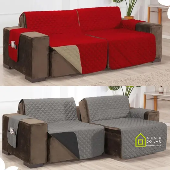 Capa Protetora Para Sofá Retrátil Reclinável Dupla Face Com Viés Matelassê E Porta Objetos Lateral